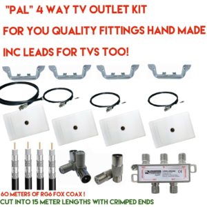 4 way tv outlet expansion kit (2) cable plugs f splitter leads rg6 quad Pal fox