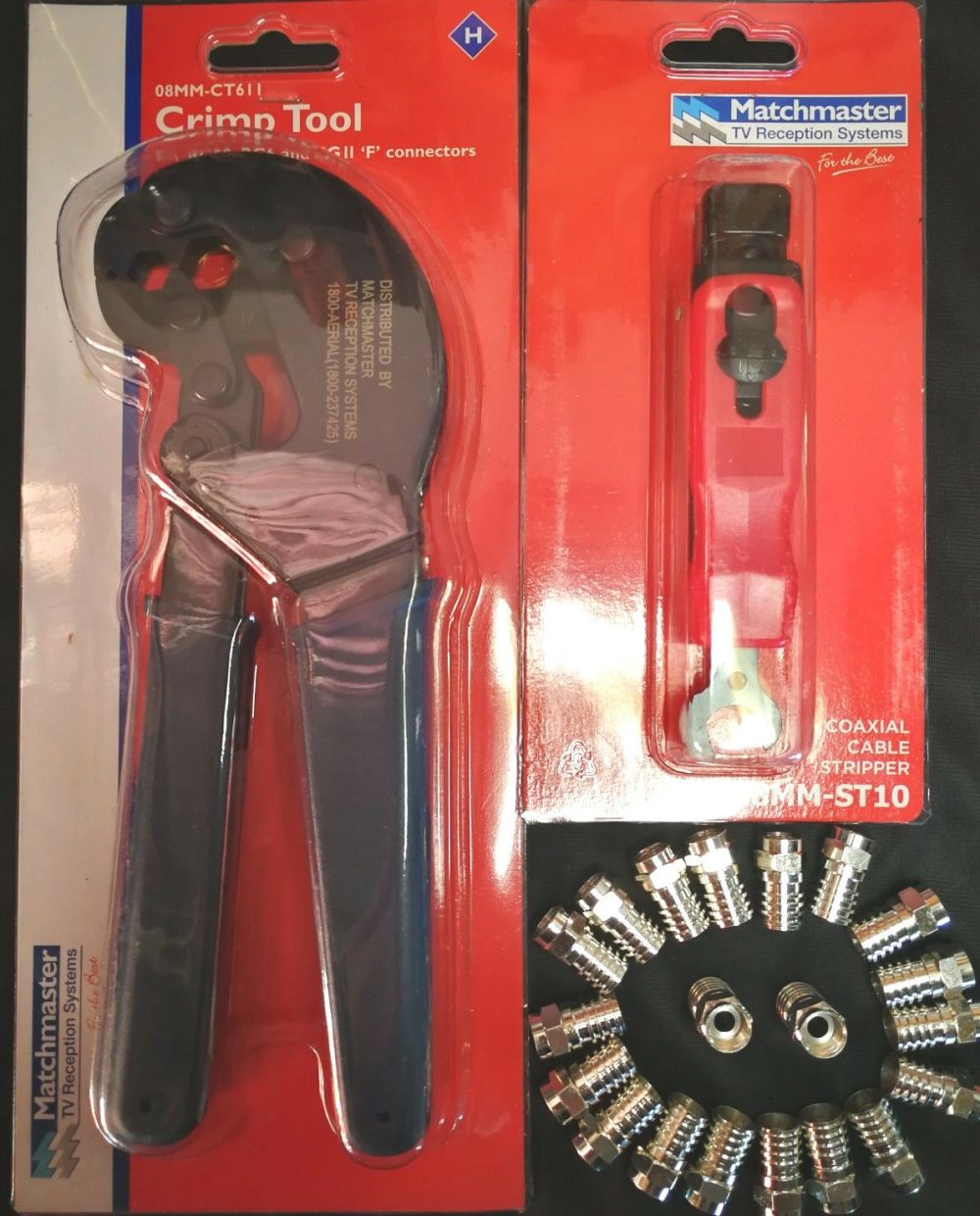 rg6/59/11 crimp stripping tool / spanner inc 20 RG6F connetors pro quality magic