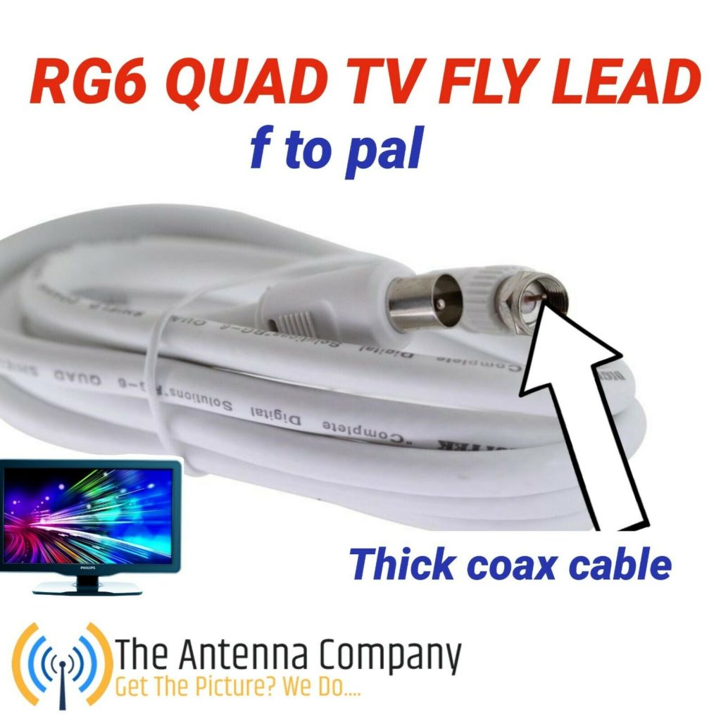 1.8m TV Antenna Cable PAL Male to F-Type Flylead Aerial Cord Coax Lead RG6 QUAD