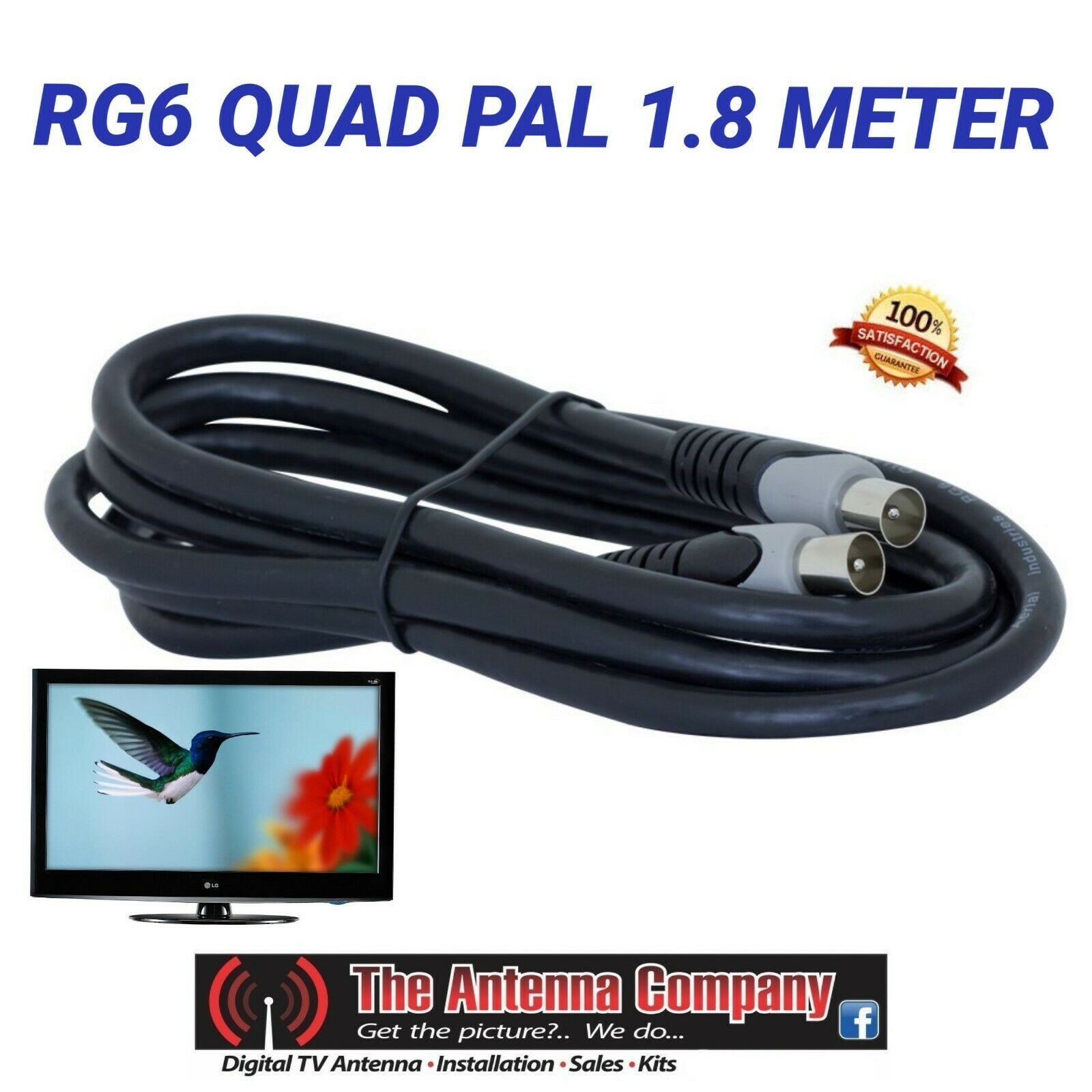 Tv Antenna Cable Lead Rg6 Quad Shield Quality 1 8 Meter Pal To Pal Black Dtv The Antenna Company
