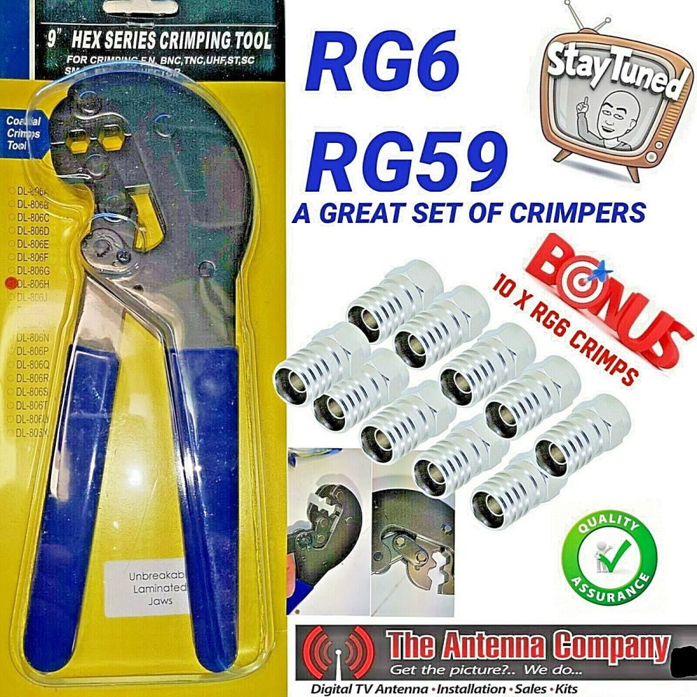 RG 6 Crimp Tool Trade Quality Including 10 RG 6 F Connectors UHF VHF  RG 59 f HD