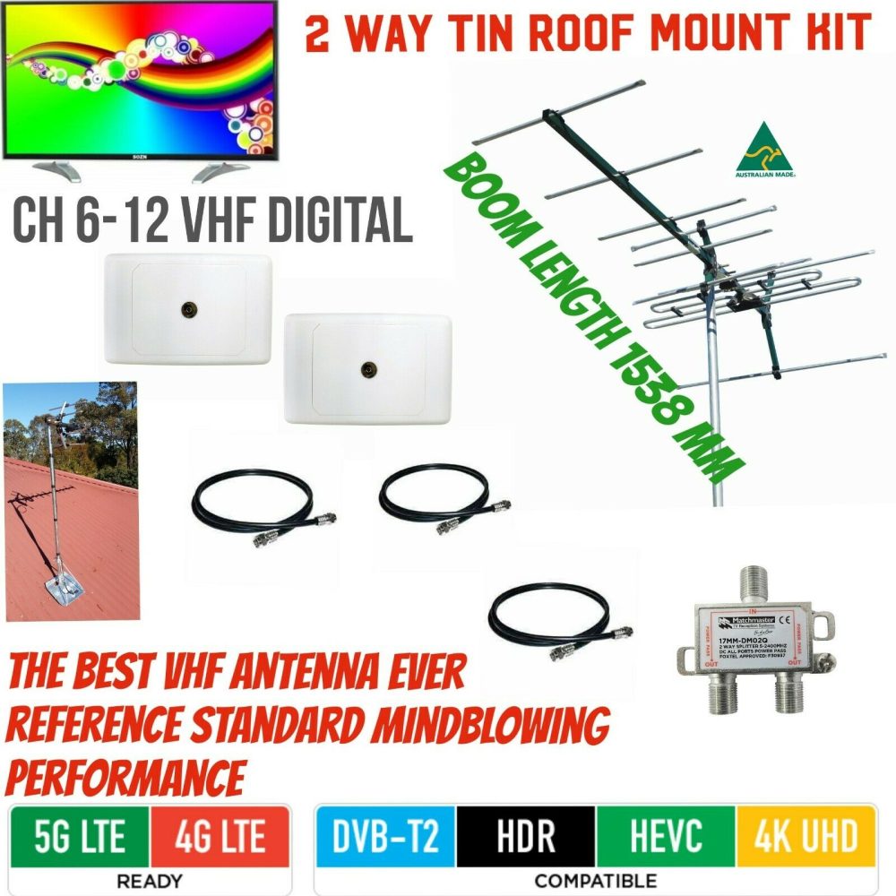 vhf tv antenna kit for 2 outlets tin roof mount HDTV Matchmaster dc21v