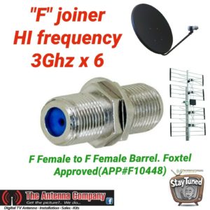 F Type to F Plug barrel joiner  high frequency 3Ghz x 6 RG 6 QUAD UHF FOXTEL app