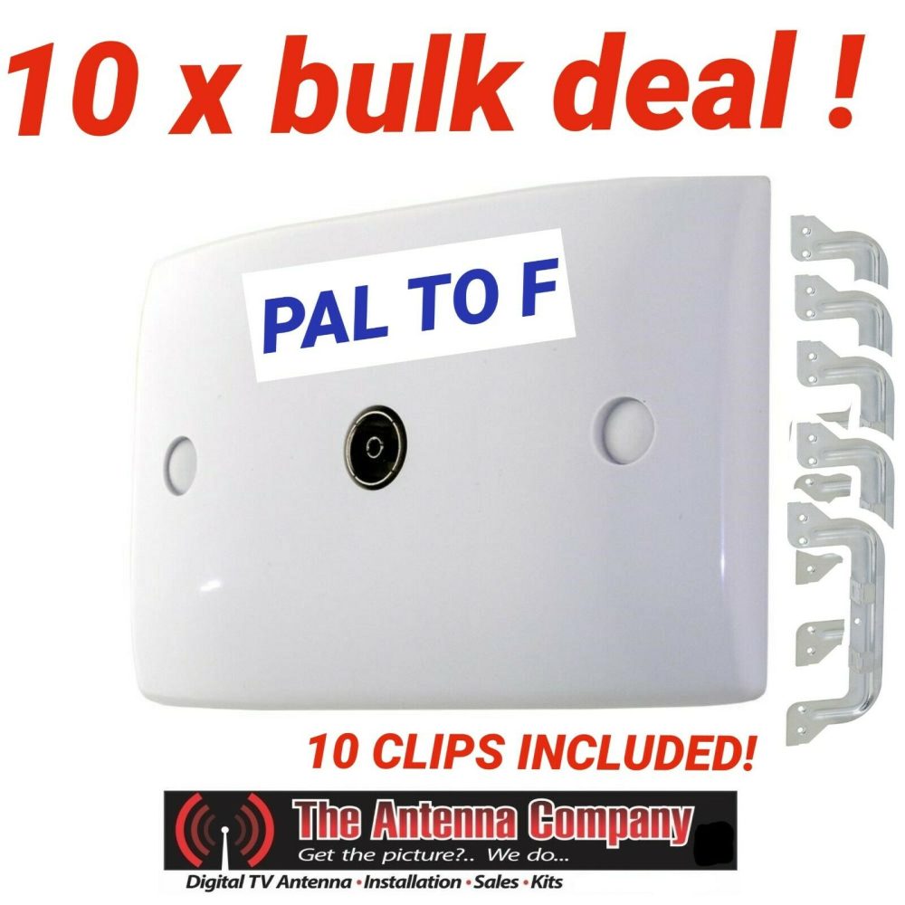 Wall Plate  PAL to F-Type Socket Outlet for TV Antenna Aerial Coax Cable X 10