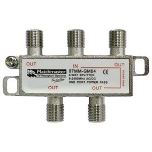 4 Way 'F' Type Splitter 5-2450MHz AC/DC Power Pass